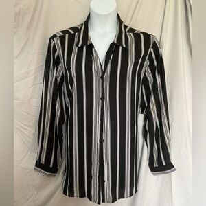 Avenue Blouse.  Black and White Stripe. Size 26/28.  Button front, Long sleeve